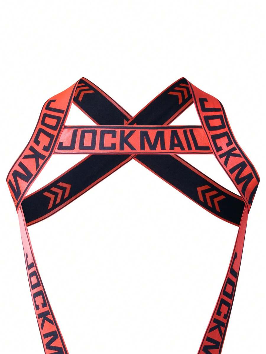 Red men's 2-in-1 one-shoulder strap jockstrap underwear with adjustable strap design.