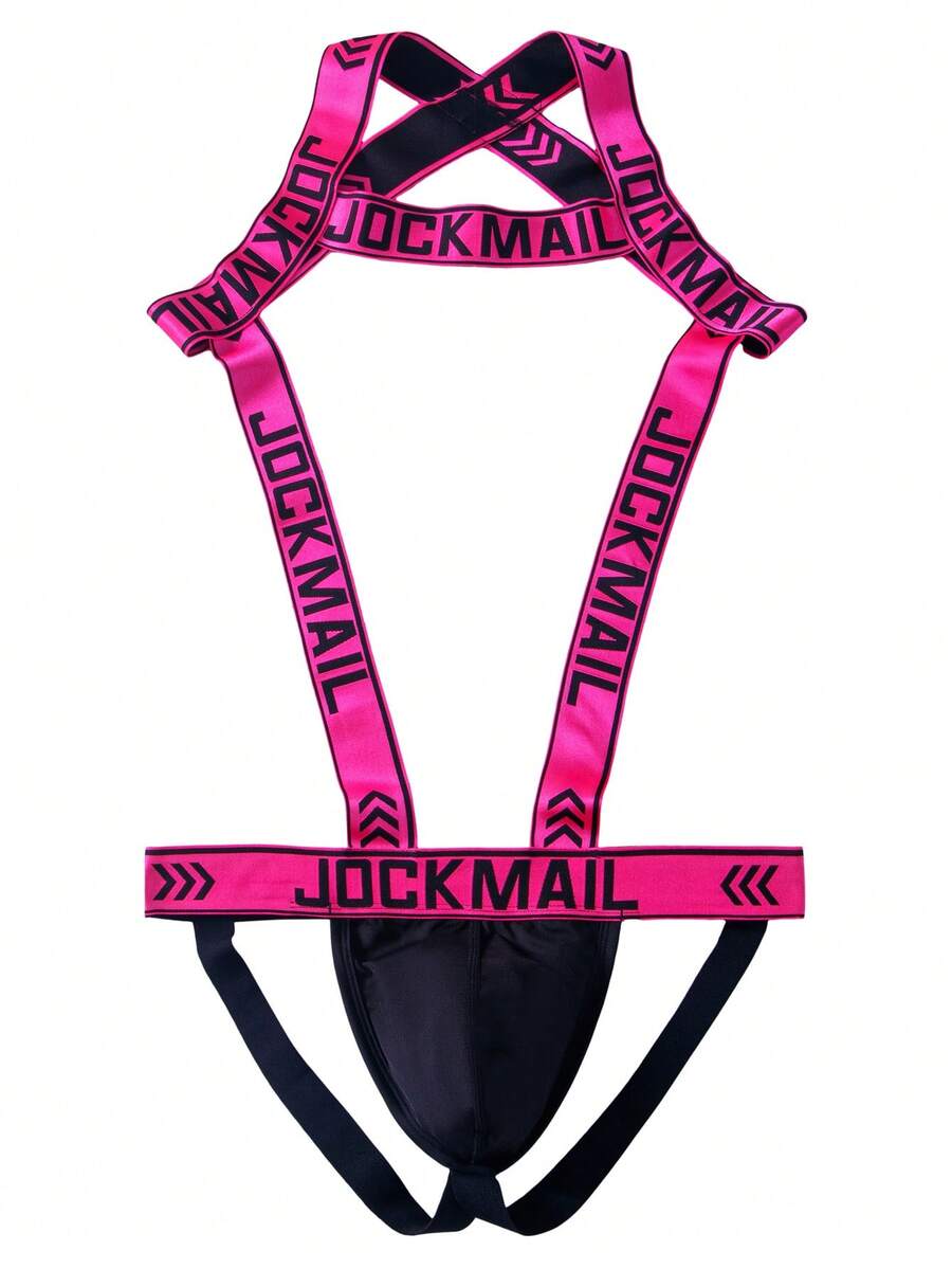 Red men's 2-in-1 one-shoulder strap jockstrap underwear with adjustable strap design.