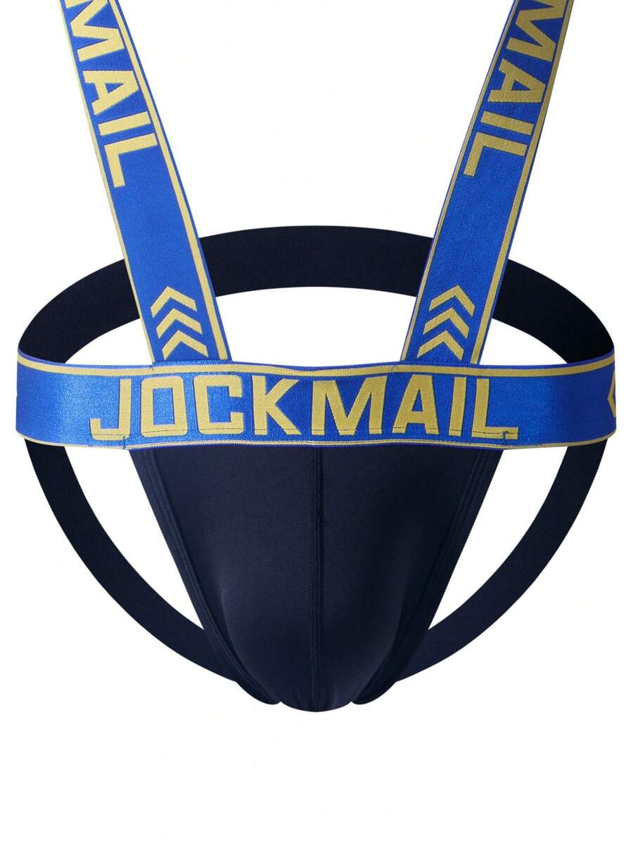 Red men's 2-in-1 one-shoulder strap jockstrap underwear with adjustable strap design.