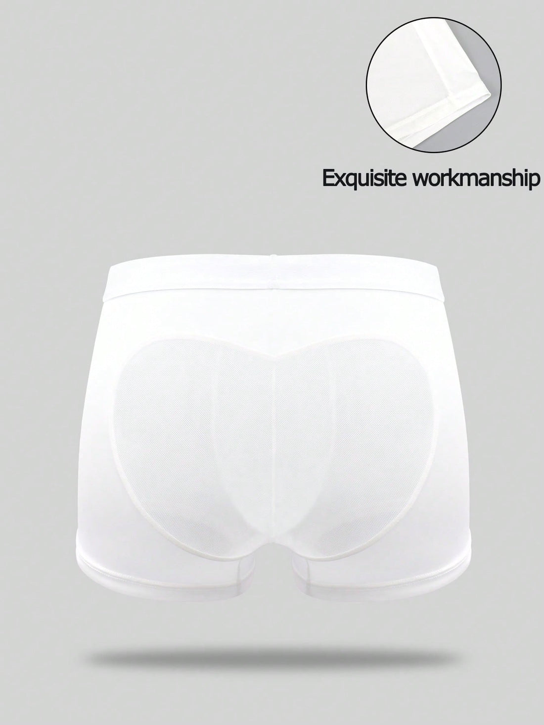 White men's low-rise mesh contrast boxer shorts featuring a plain patchwork design made of stretch fabric.
