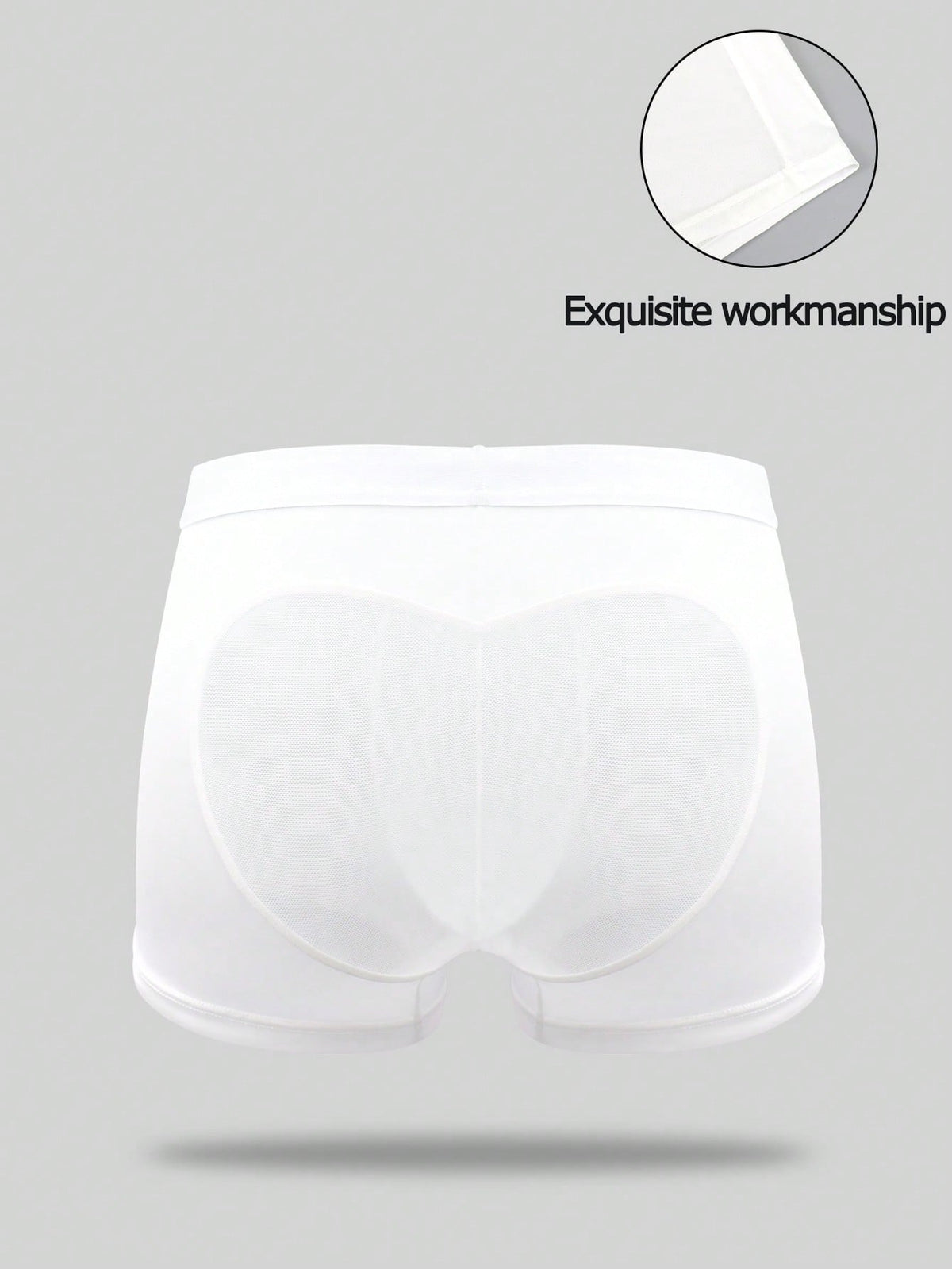 White men's low-rise mesh contrast boxer shorts featuring a plain patchwork design made of stretch fabric.