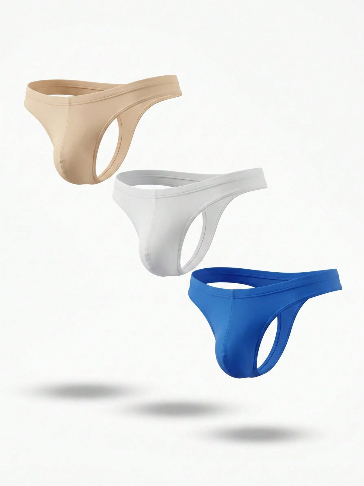 3-pack of men's low-rise solid color thongs made from high-stretch polyamide blend fabric