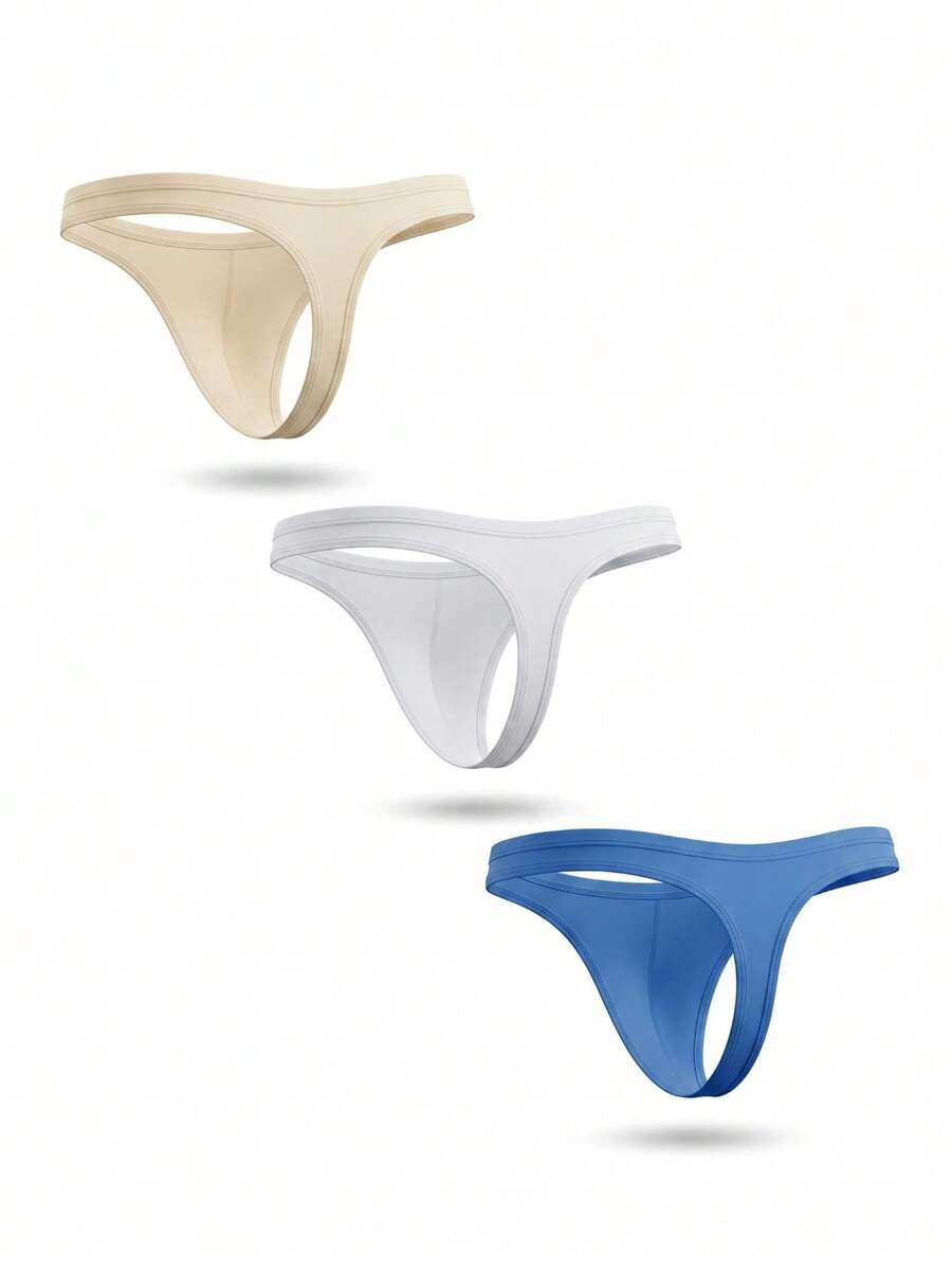 3-pack of men's low-rise solid color thongs made from high-stretch polyamide blend fabric
