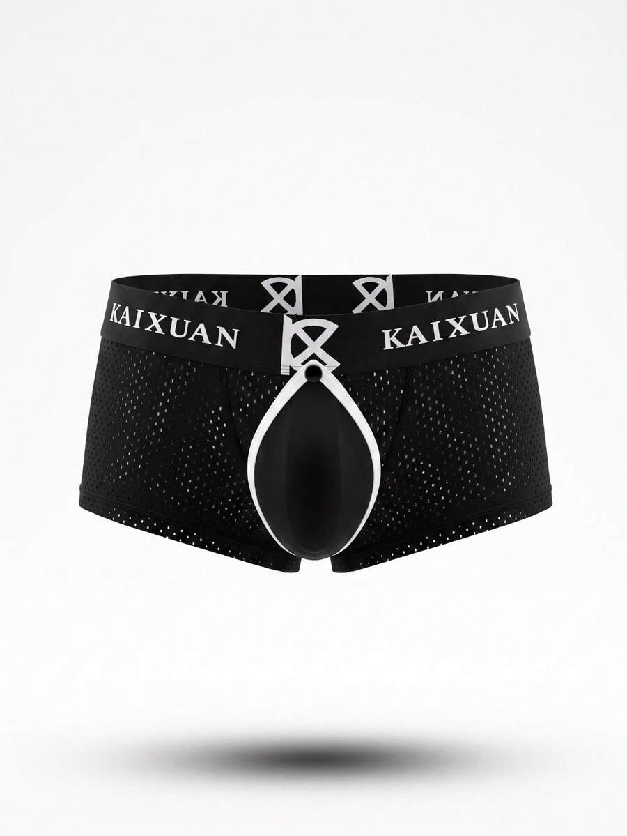 Men's solid black low rise cup boxer briefs crafted from polyamide stretch fabric