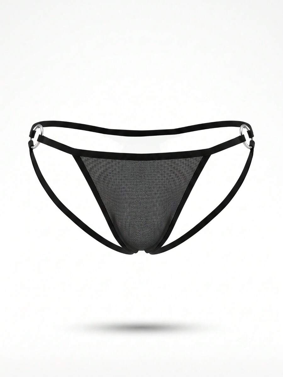 Black hollow mesh open back jockstrap men's underwear with low rise waistband