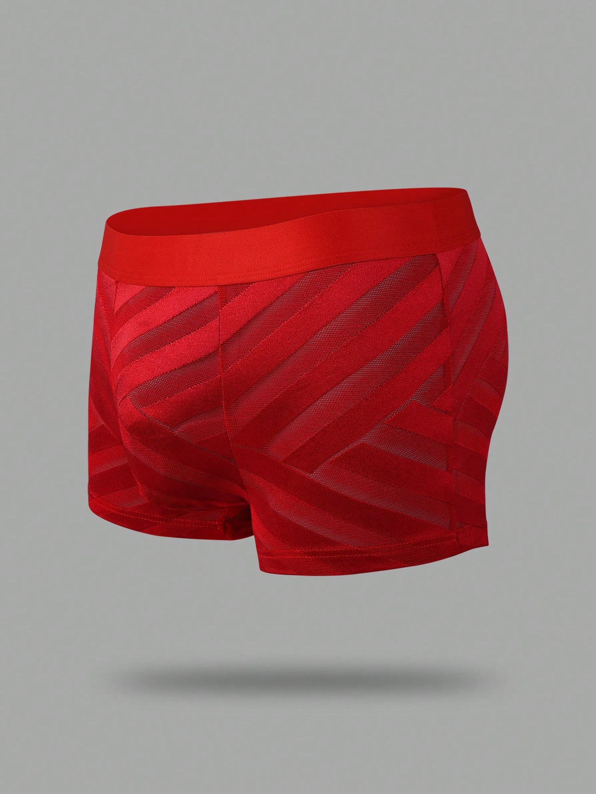 Men's plain red mid-rise boxer shorts made of stretch knitted fabric.