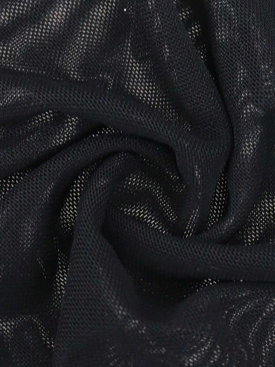 Black hollow mesh bodysuit boxer shorts for men with mid rise waist and stretch fabric