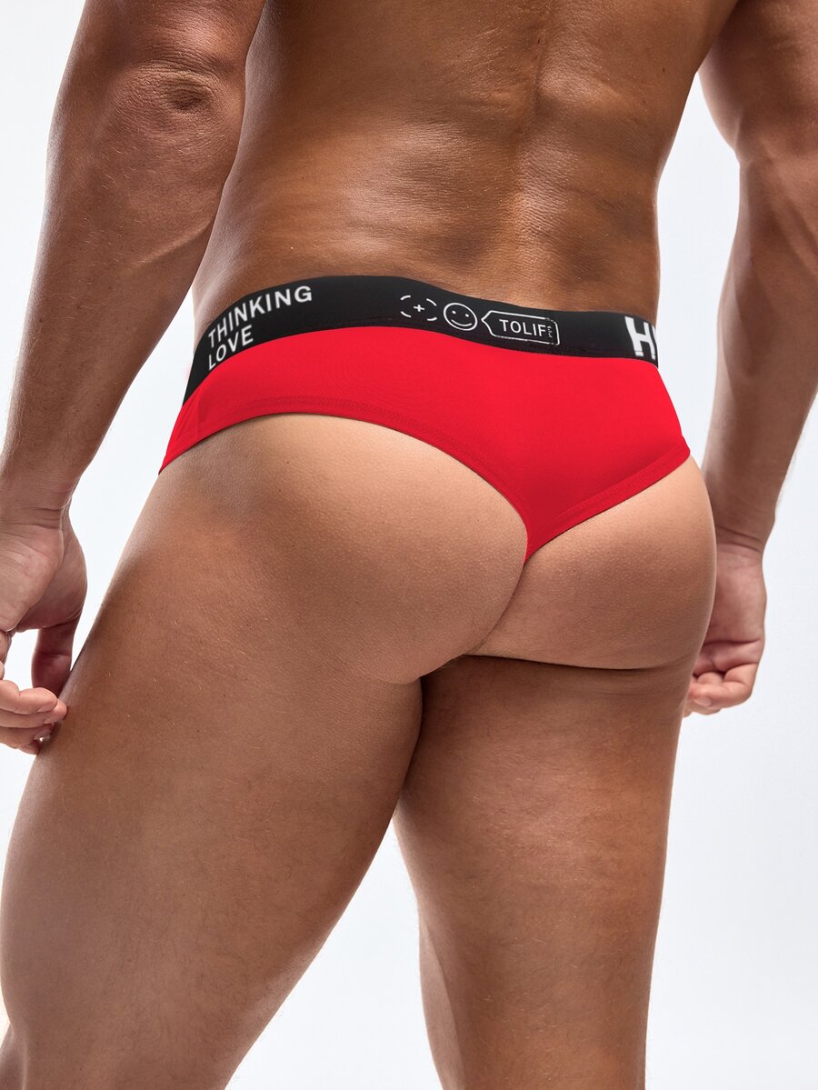 5 pack of men's low rise thongs with letter print design in multicolor knitted fabric