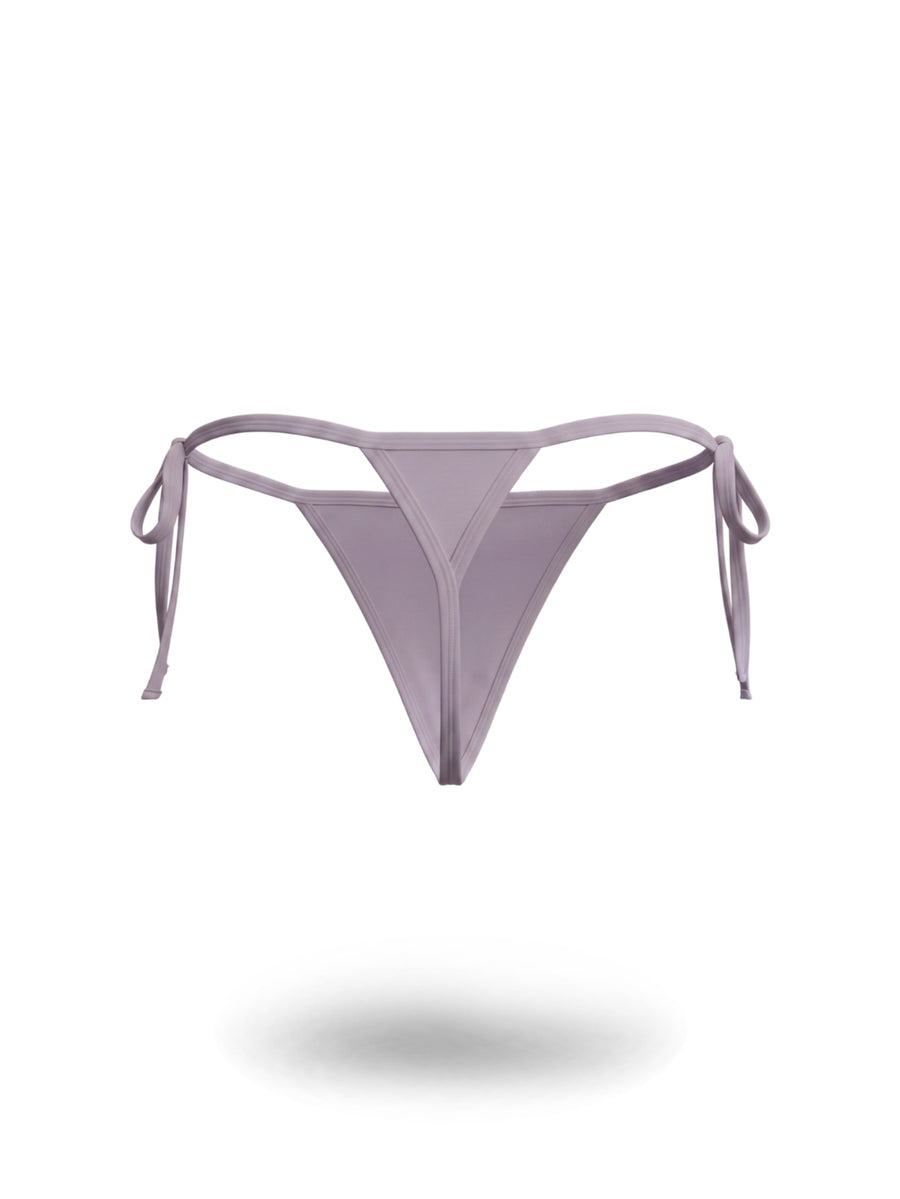 Men's black knitted fabric low-rise thong underwear featuring knot detail.