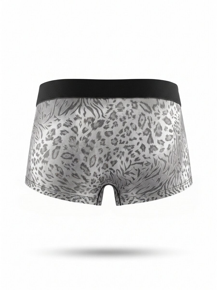 Men's grey low-rise boxer shorts featuring front bow detail and contrast binding.
