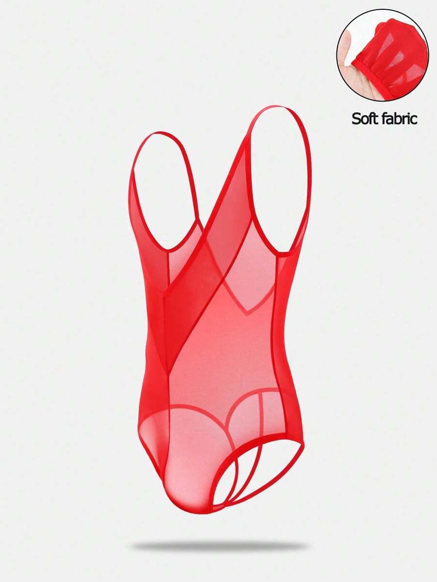 Multicolor men's low rise mesh thong underwear featuring hollow out details and colorblock design