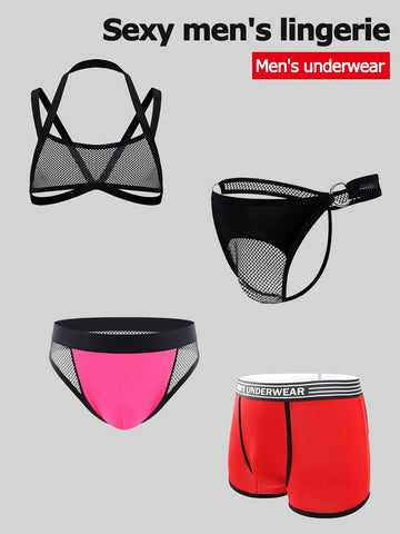 Multicolor men's sexy mesh vest featuring a hollow out colorblock design with low rise fit.