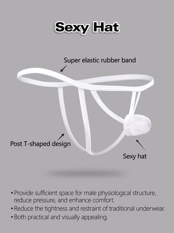 Men's solid white low-rise thong underwear featuring a U-convex contour pouch design.