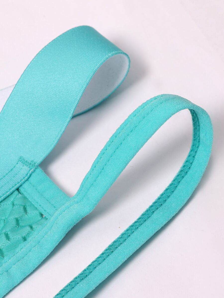 Men's low rise jockstrap underwear in plain cadet blue knitted fabric featuring medium stretch.