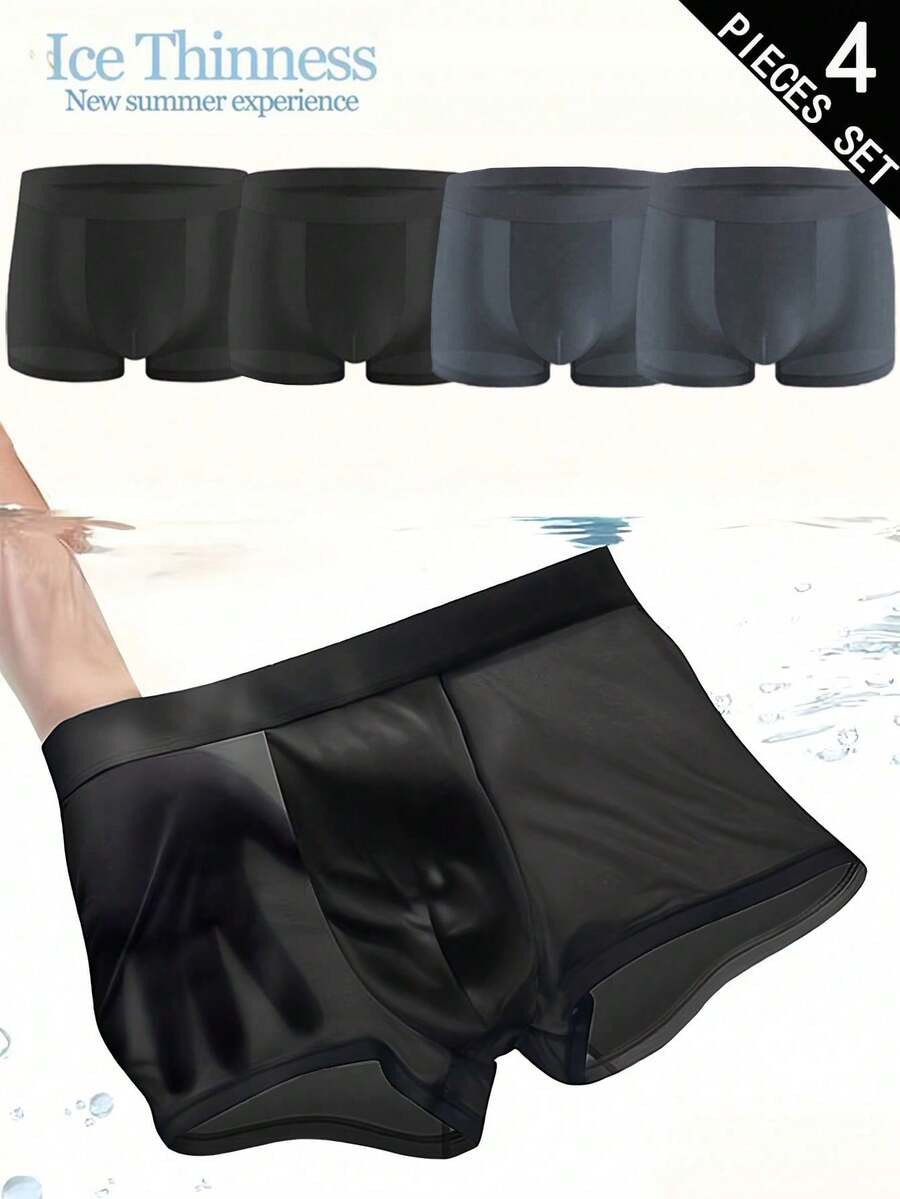 A 4-pack set of men's sporty underwear trunks in multicolor featuring a plain pattern and mid-rise fit.