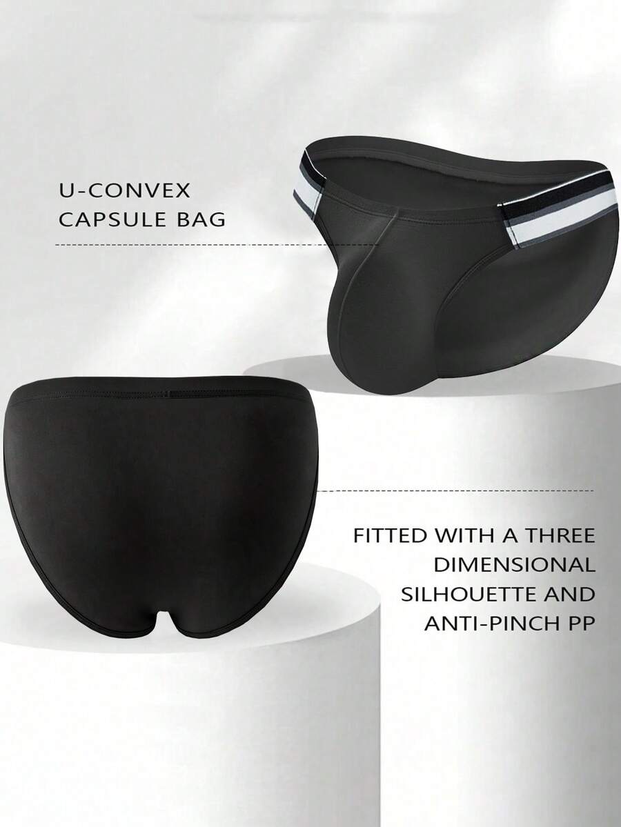 3-pack set of men's high-cut briefs featuring colorblock and plaid patterns with a striped waistband and mid-rise fit.