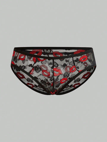 Men's Lip Print Casual Shorts With Soft Breathable Stretch Fabric