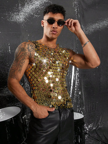 Men's Shiny Sequin Tank Top