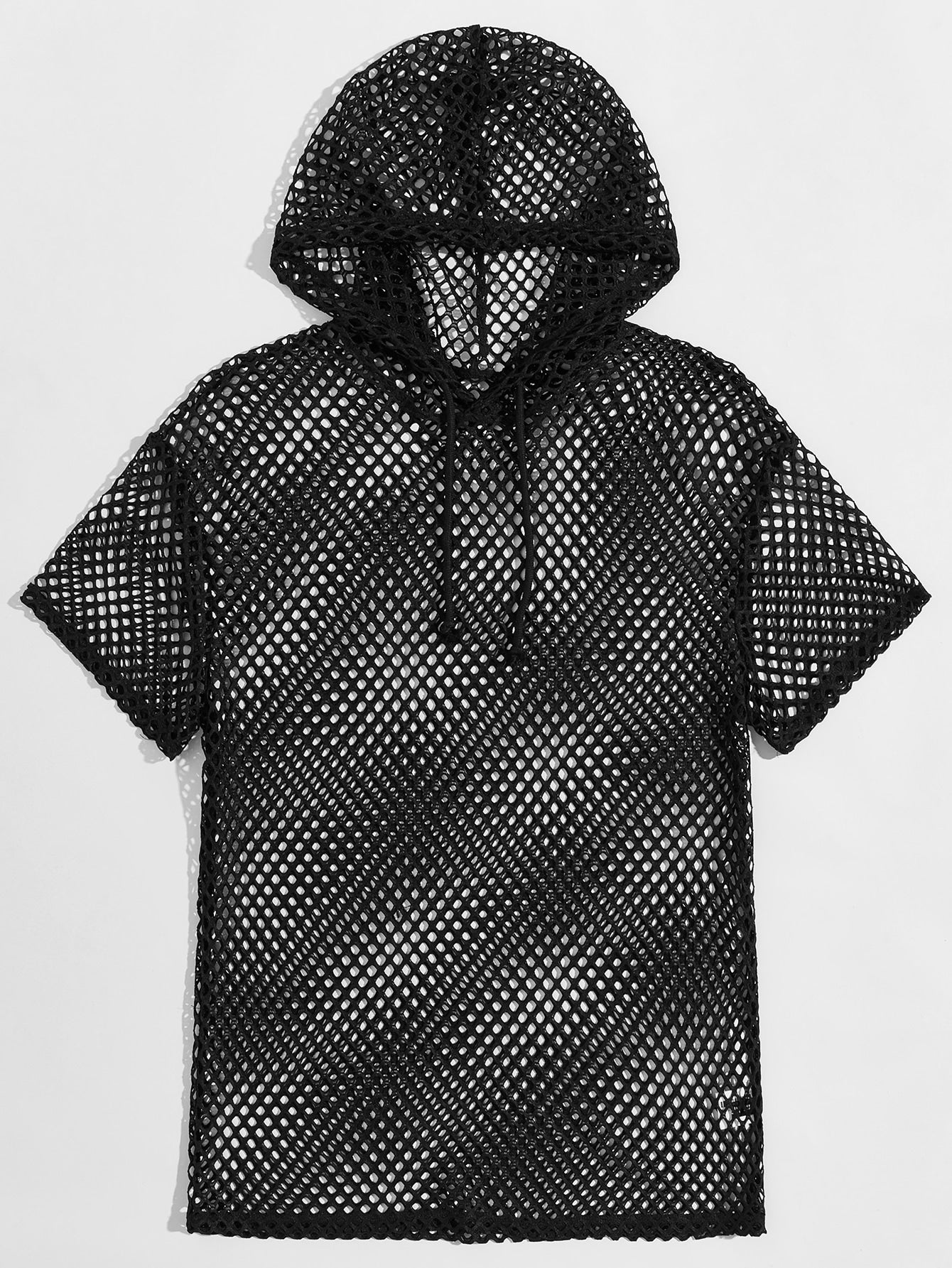 Men's Fishnet Mesh Hooded Short Sleeve Top