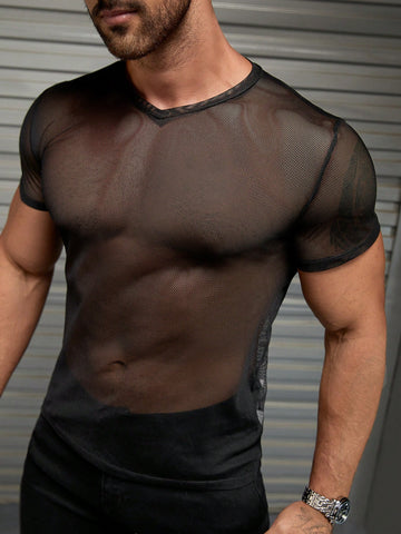 Men's V-Neck Fishnet Short Sleeve T-Shirt