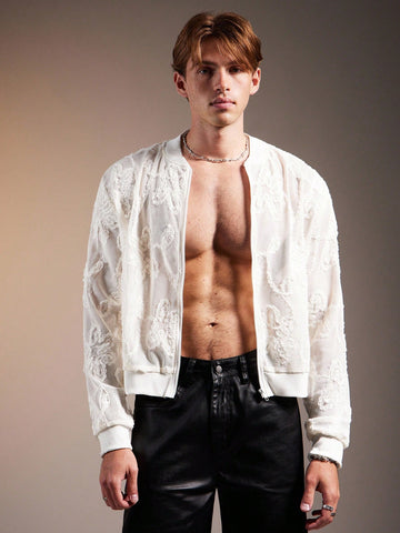 Men's Floral Print Zip-Up Casual Baseball Jacket