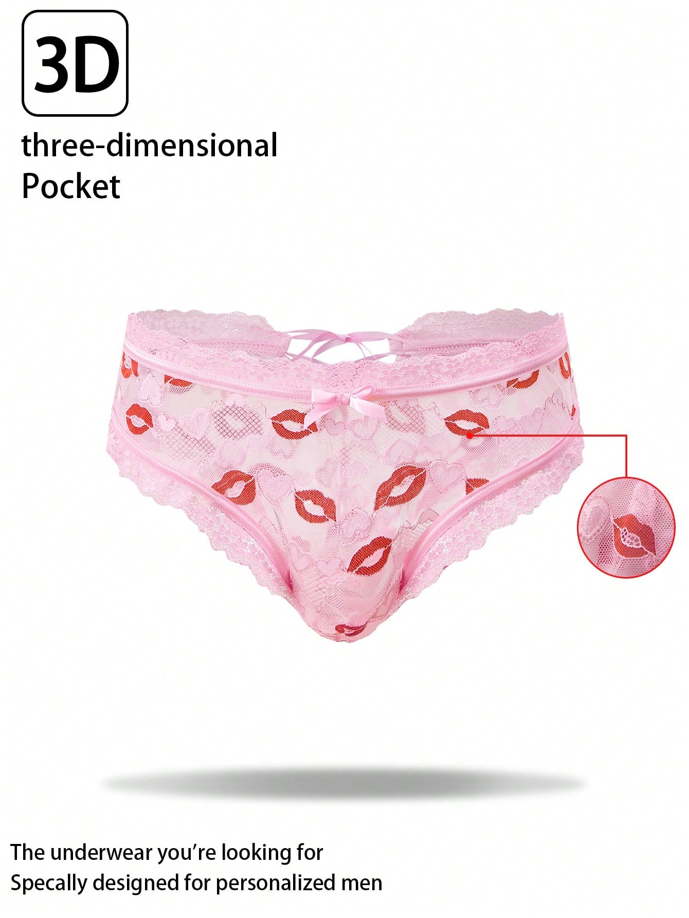 Men’s Casual Shorts With Bow Detail And Lip Print Lace