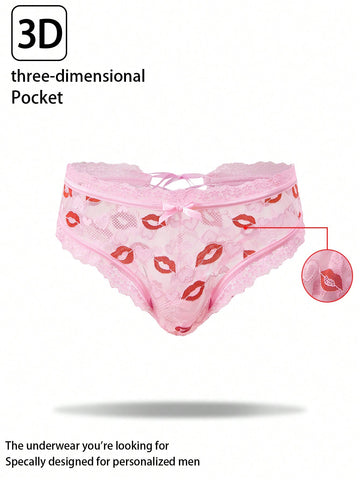 Men’s Casual Shorts With Bow Detail And Lip Print Lace