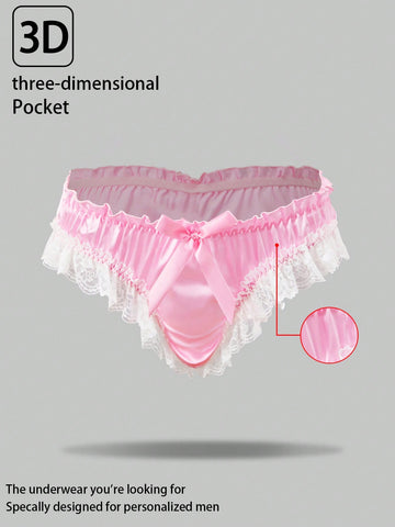 Men’s Casual Shorts With Contrast Lace Trim And Bow Detail