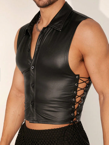 Men's Plain Sleeveless Polo Neck Tank Top