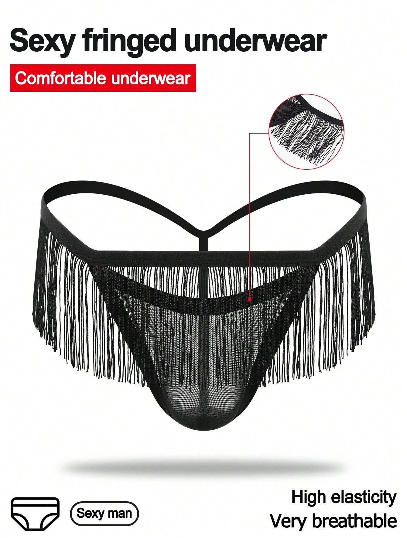 Men’s Lightweight Shorts Black Mesh With Hollow Waist Detail