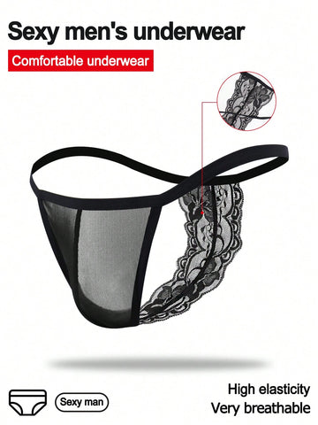 Men’s Lightweight Shorts Black Mesh With Lace Trim Waist