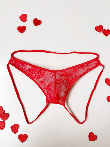 Men’s Red Lace Shorts With Hollow Pattern Holiday Style