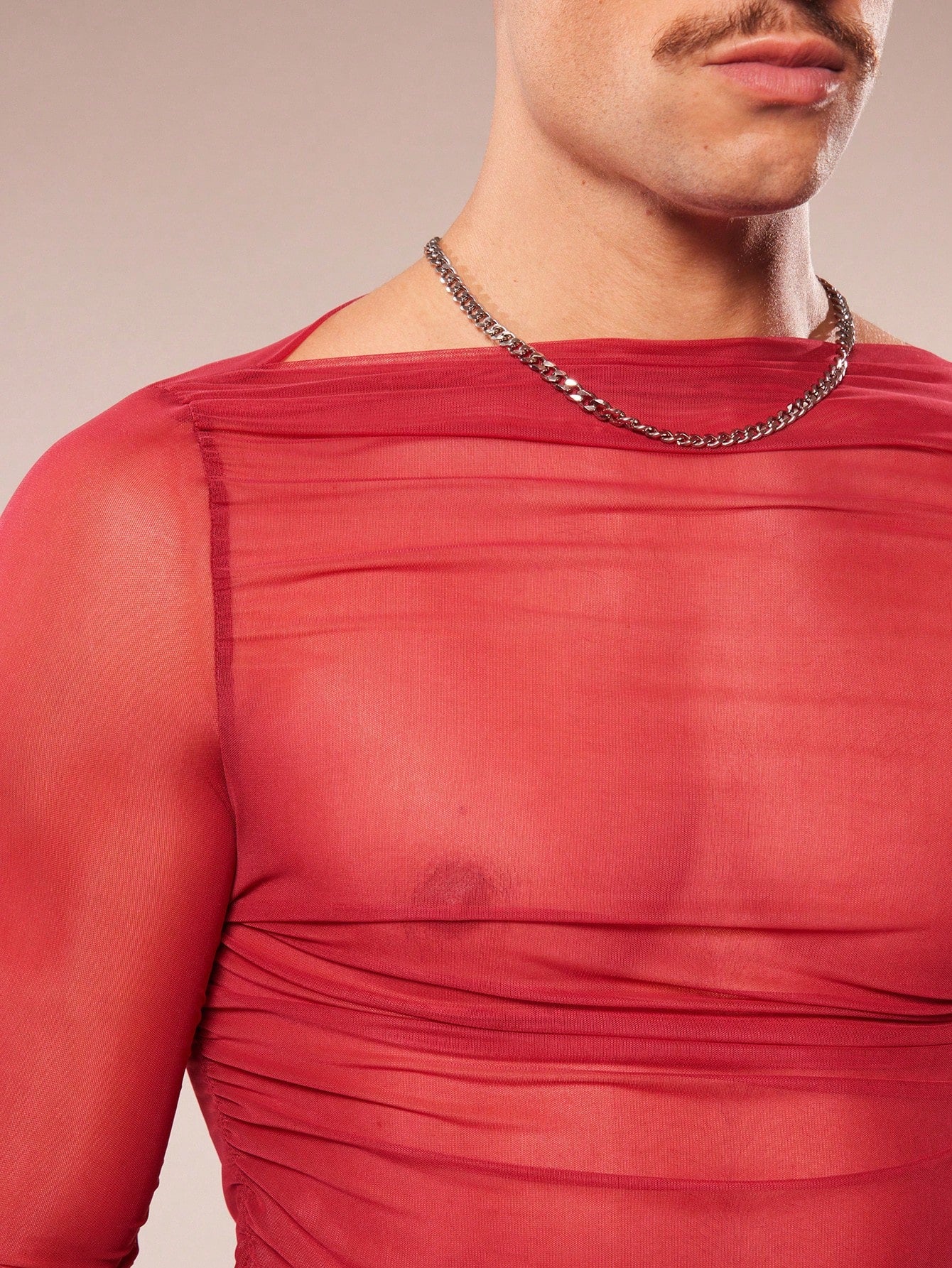 Men's Asymmetric Collar Sheer Long Sleeve Slim Fit T-Shirt