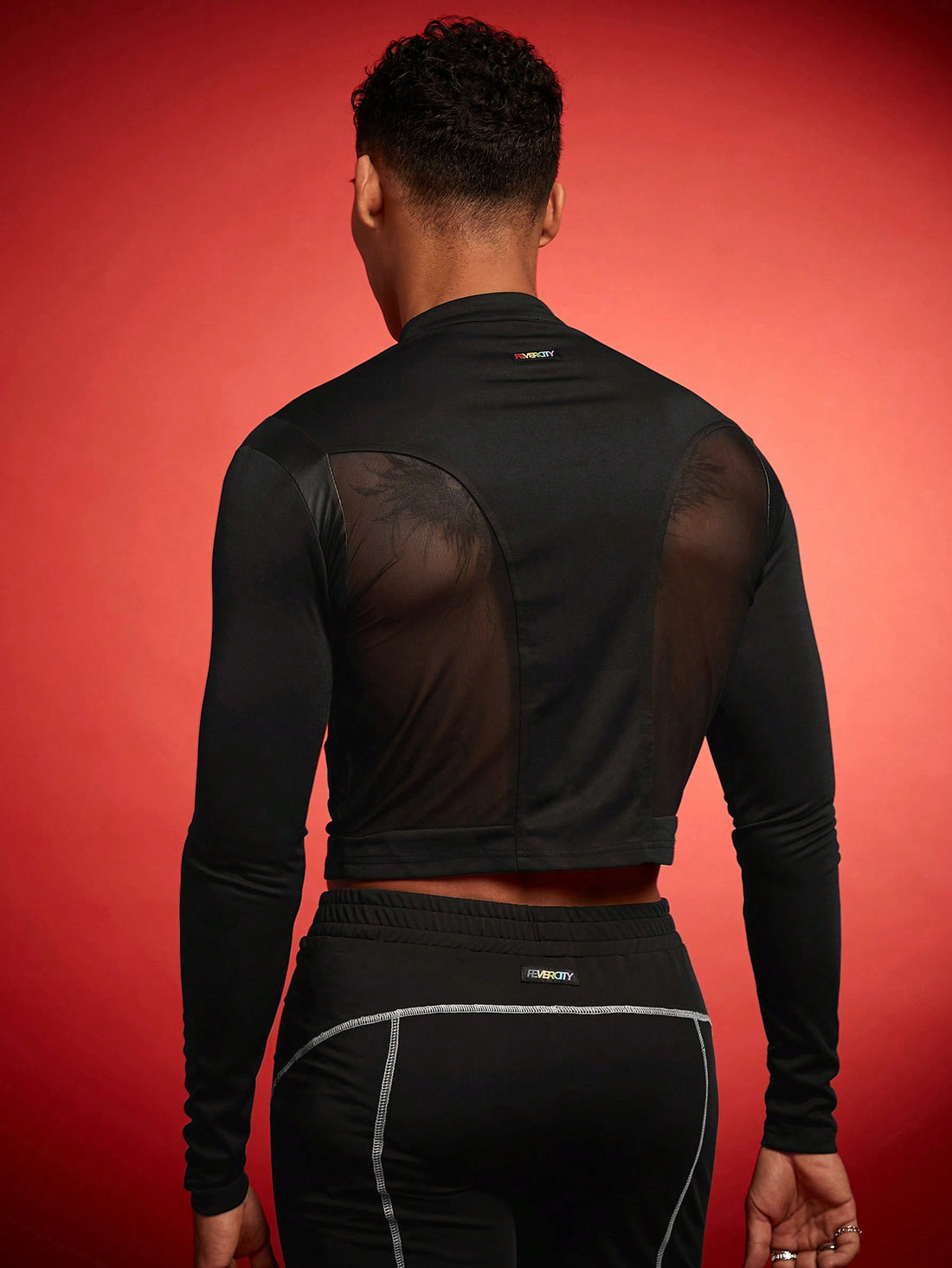 Men's Mesh Panel Zip Front Stand Collar Long Sleeve Fitted Fashion Jacket