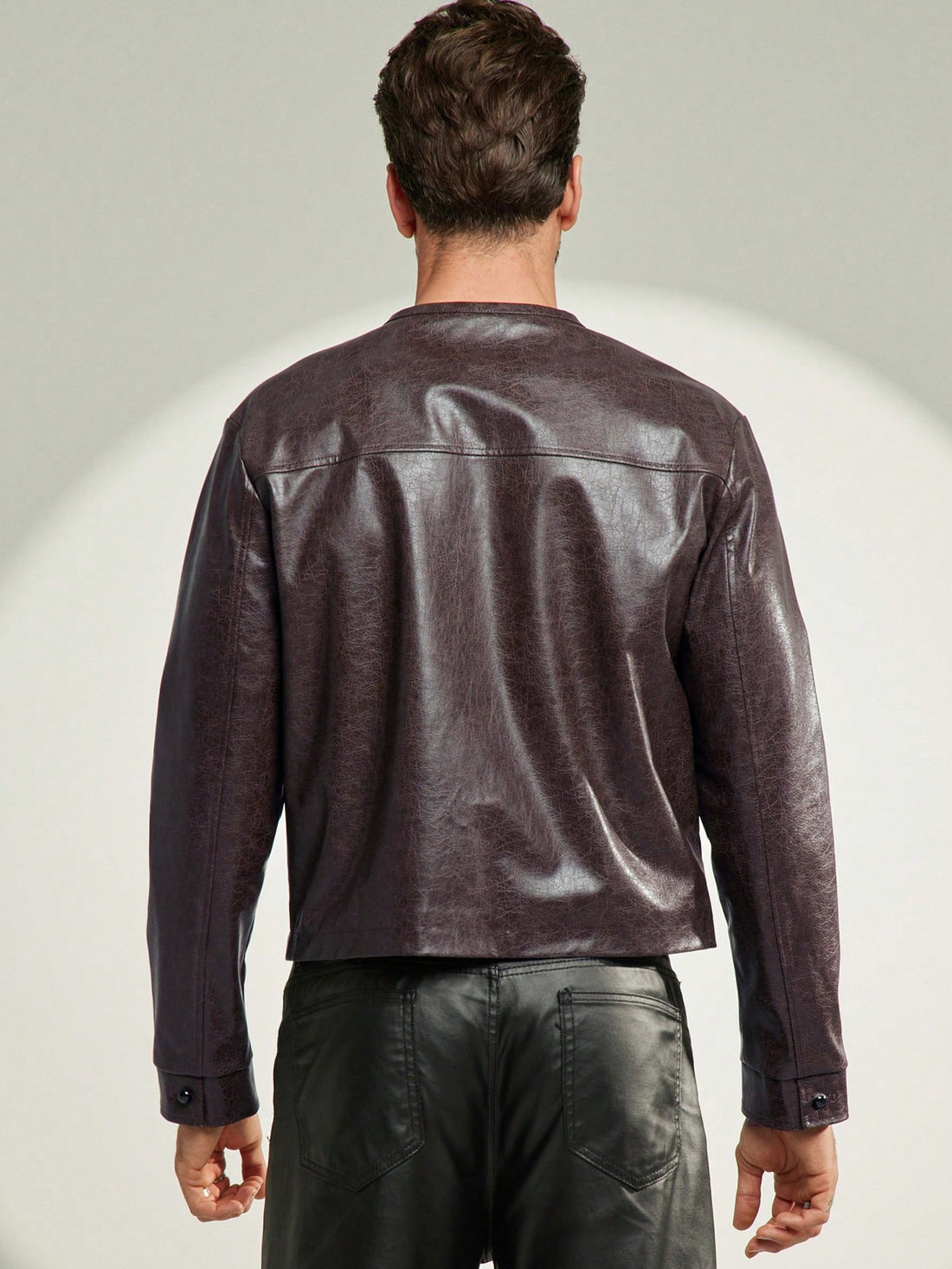 Men's Versatile PU Leather Slant Pocket Button Front Jacket