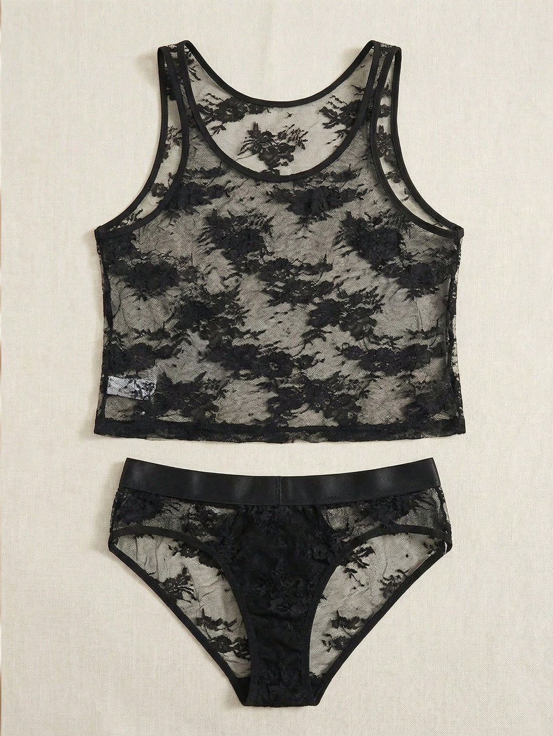 Men’s Black Lace Patchwork Outfit Set 2 Pieces