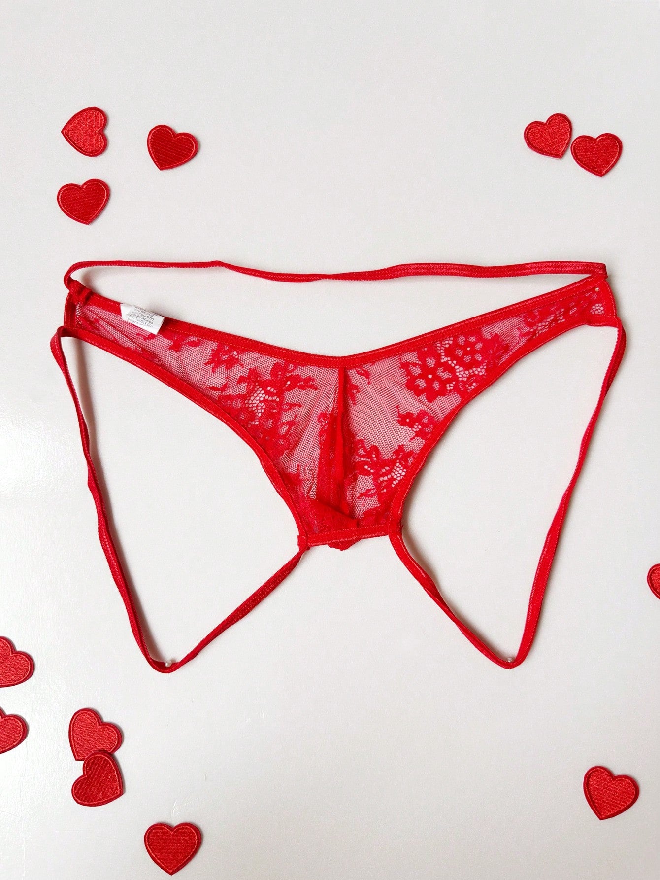 Men’s Red Lace Shorts With Hollow Pattern Holiday Style