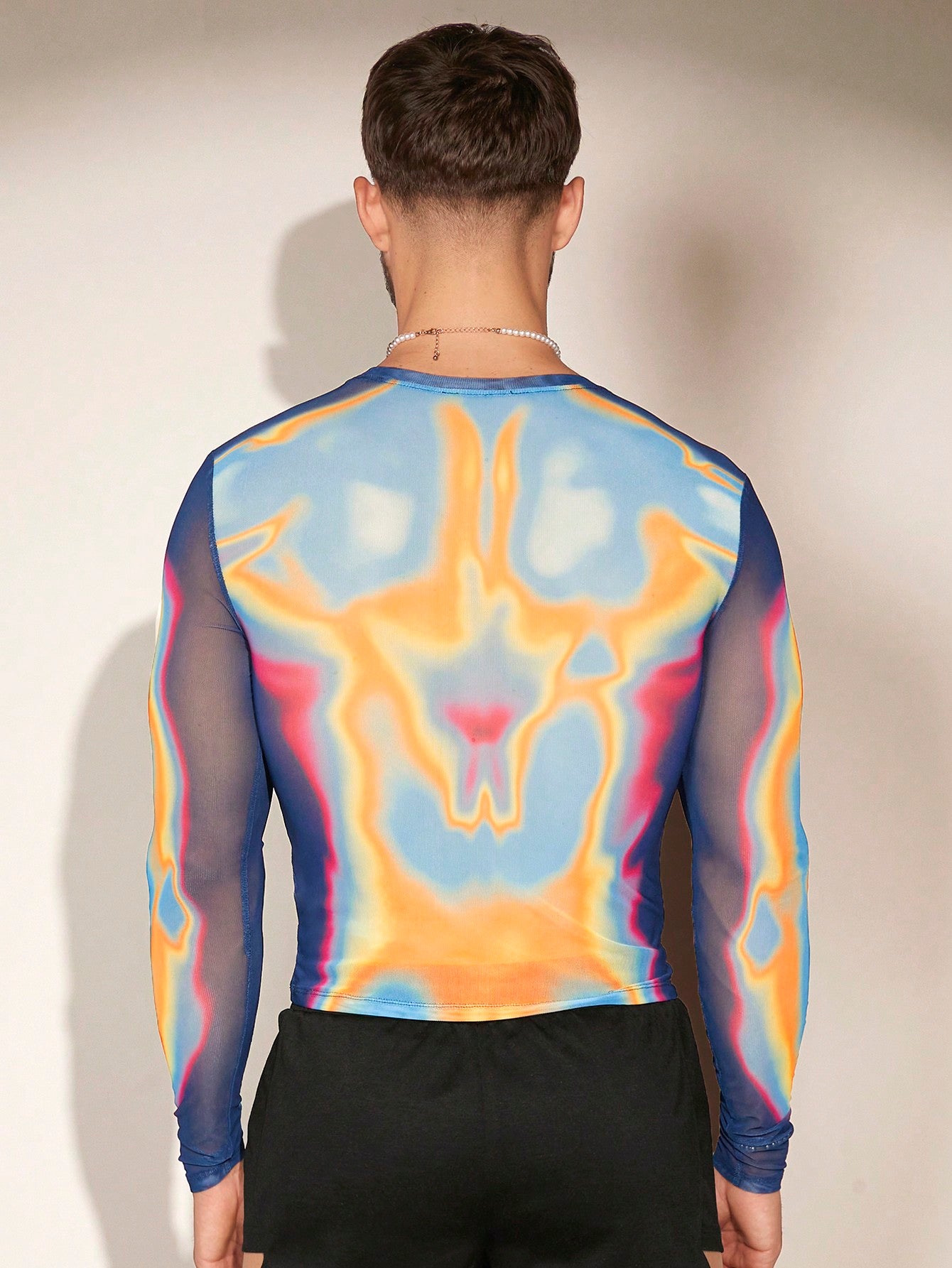 Men Body Heat Map Graphic Print Sheer Mesh Long Sleeve Tee