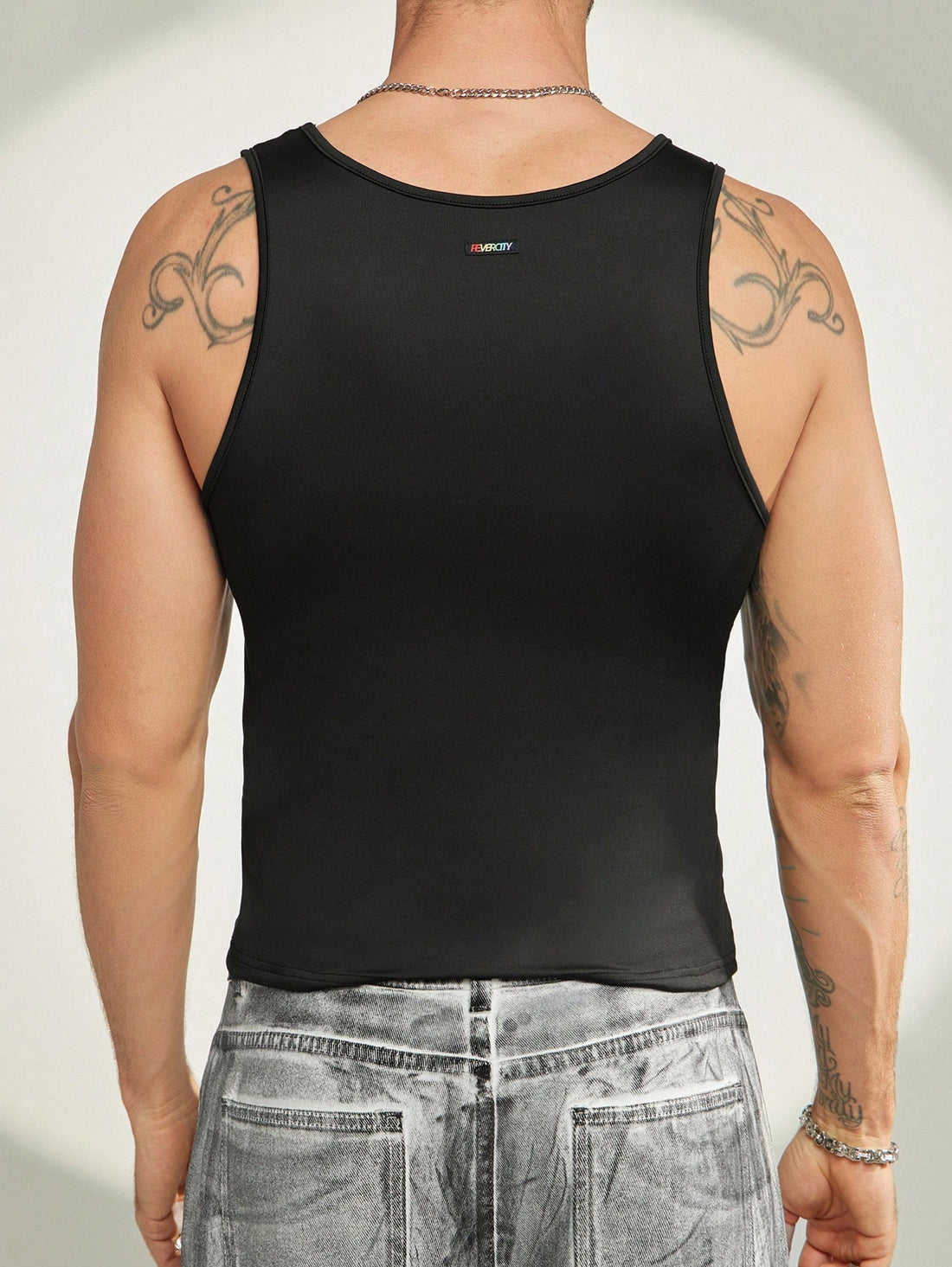 Men's Black & White Patchwork Cropped Tank Top