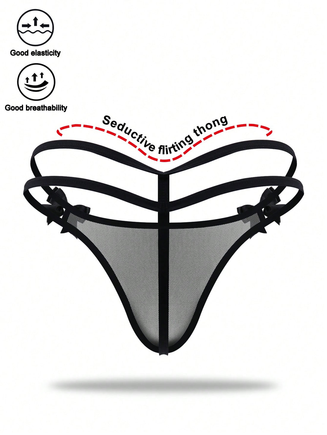 Men’s Black Mesh Shorts With Bow Accent And Cutout Design