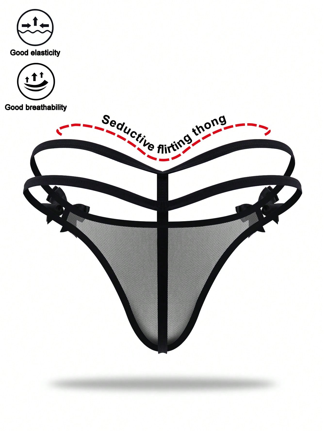 Men’s Black Mesh Shorts With Bow Accent And Cutout Design