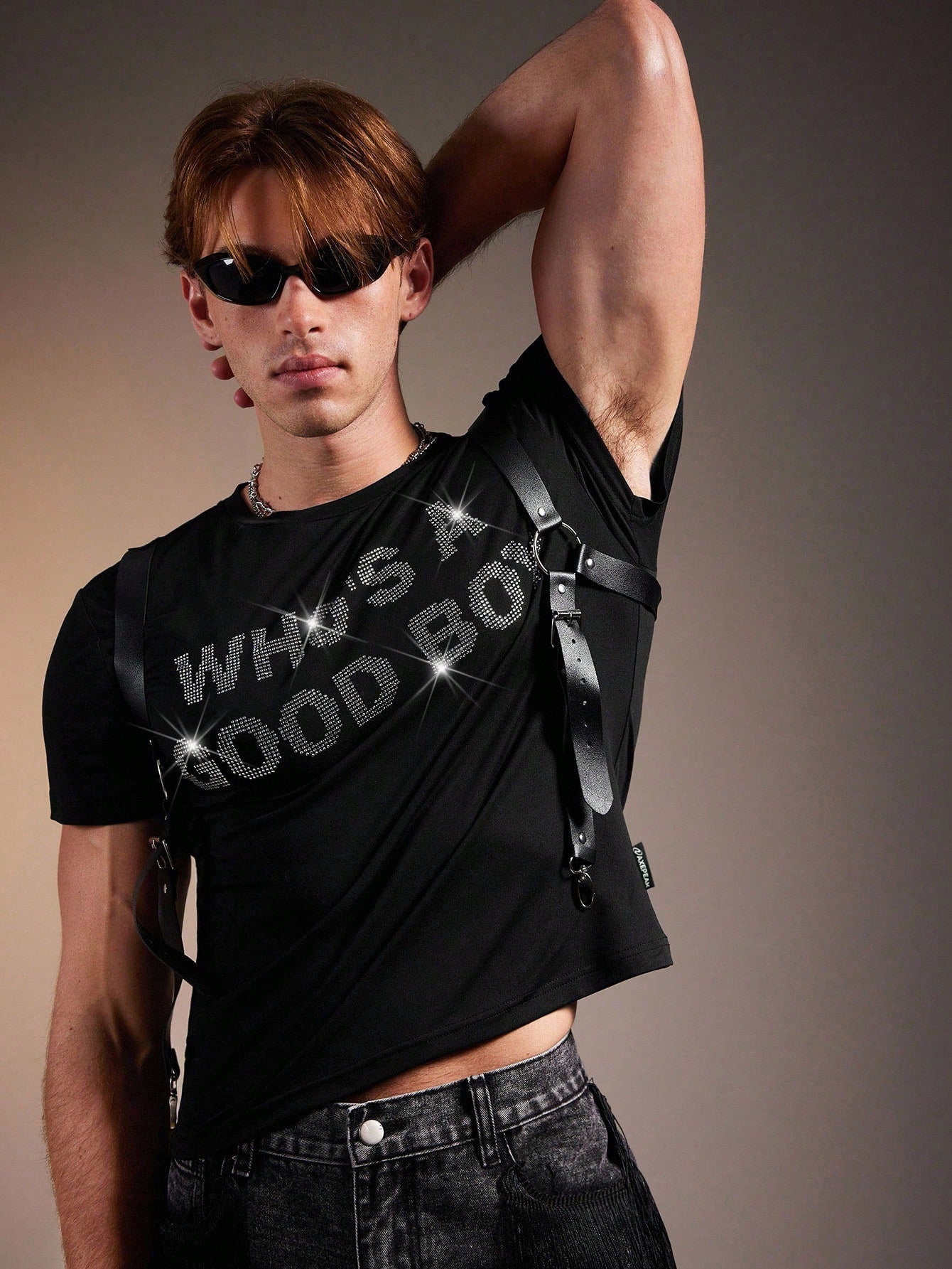Men's Rhinestone Embellished Crew Neck Short Sleeve T-Shirt