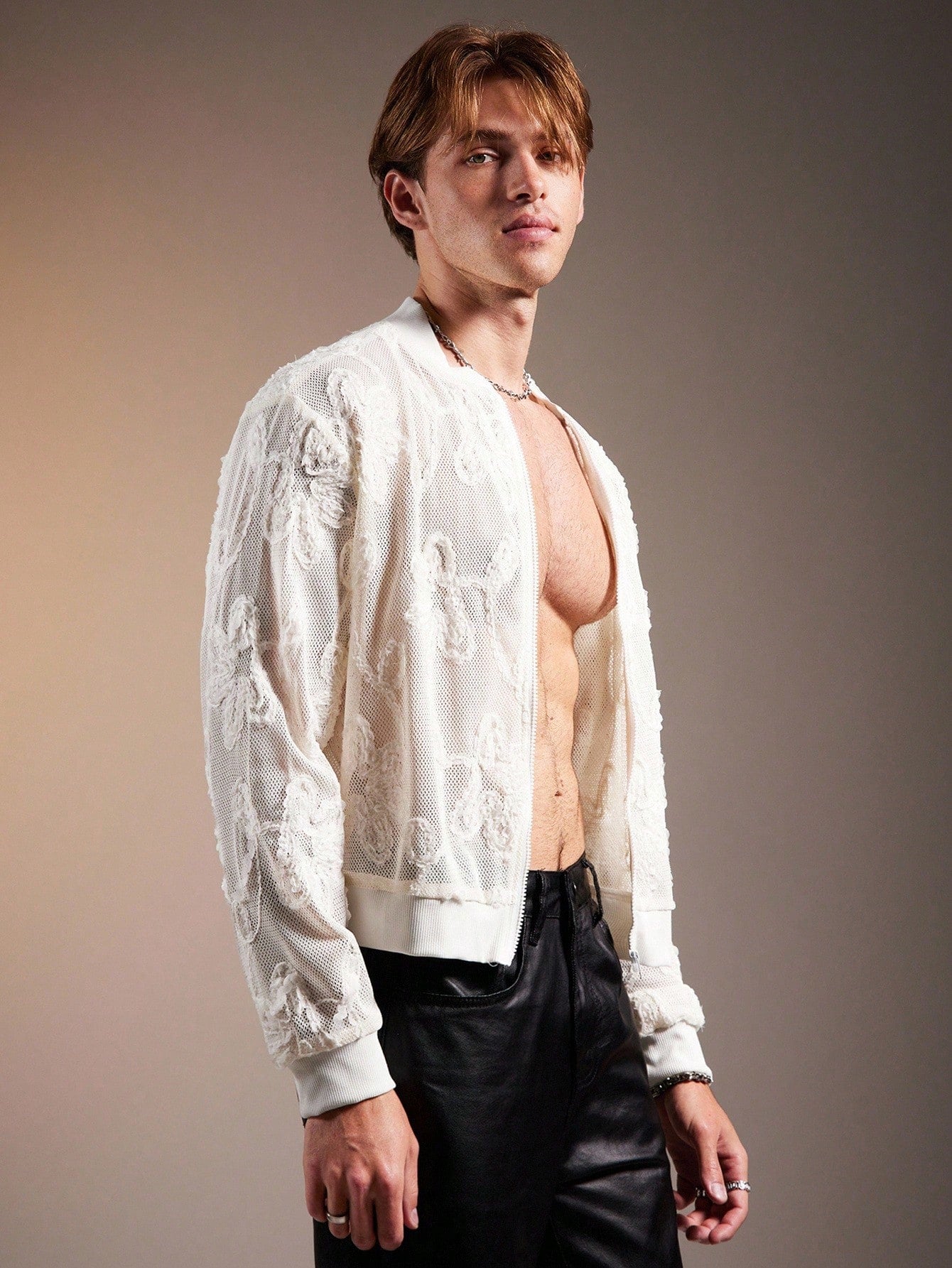 Men's Floral Print Zip-Up Casual Baseball Jacket