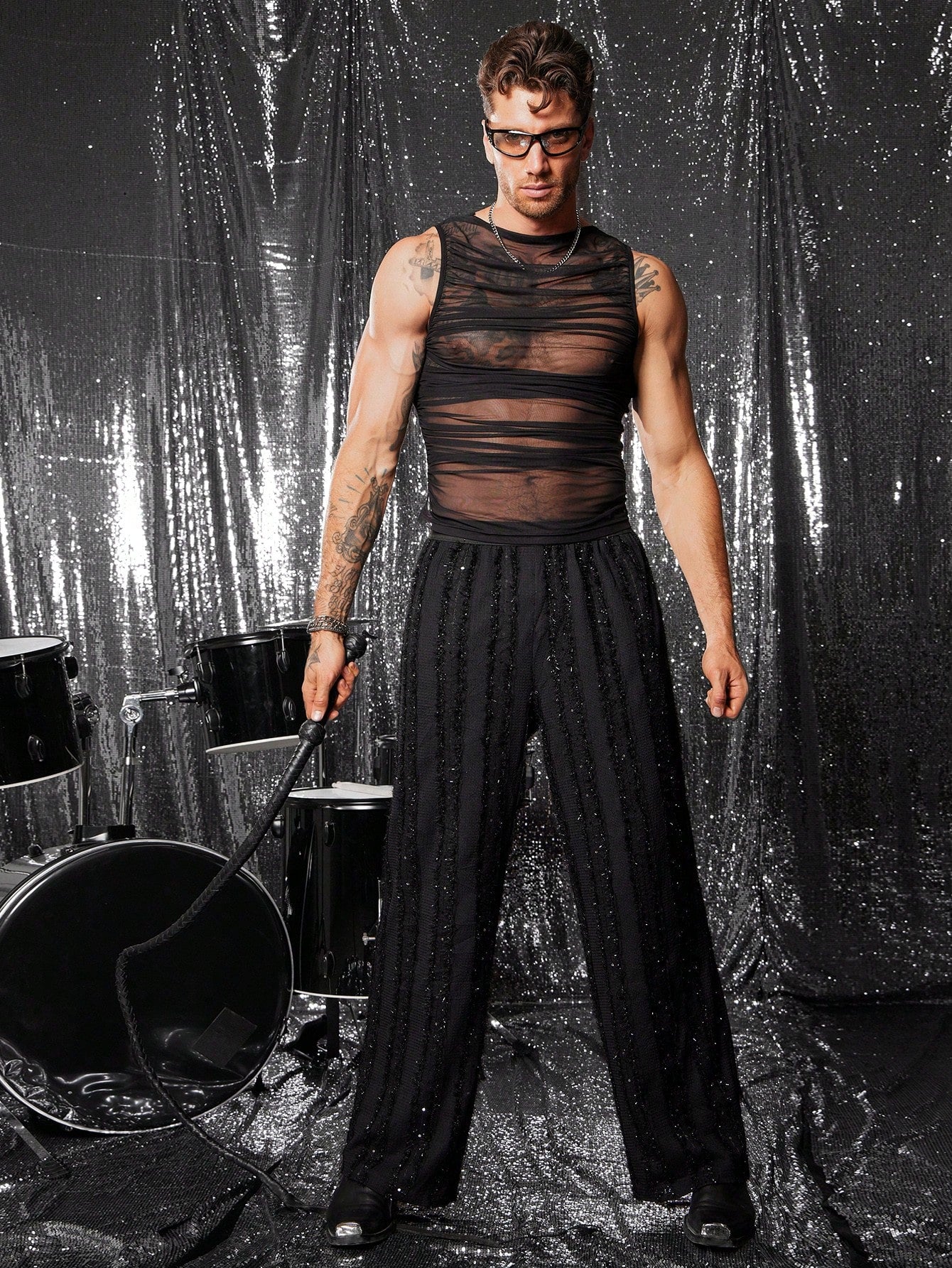 Men's Mesh Ruched Slim Fit Top