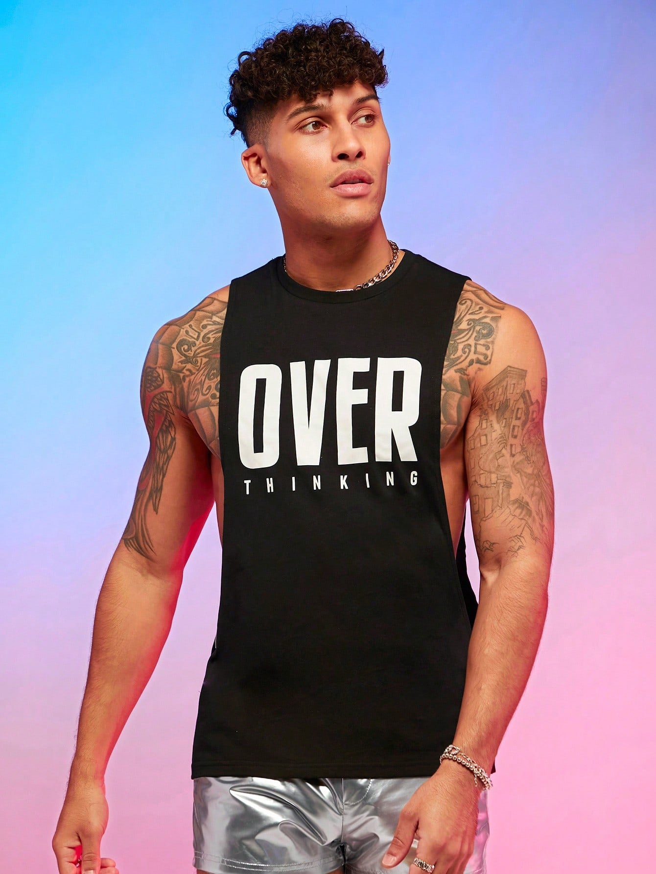 Men Cotton Letter Graphic Sleeveless Tank Top