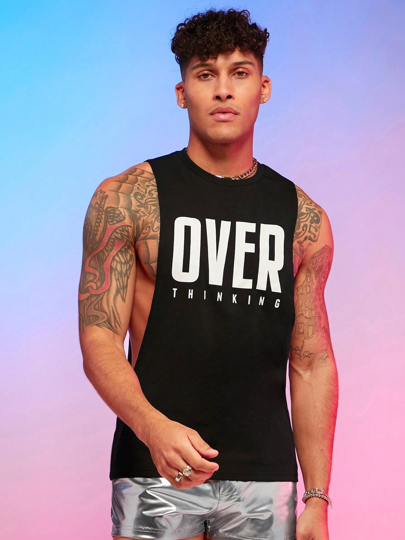 Men Cotton Letter Graphic Sleeveless Tank Top