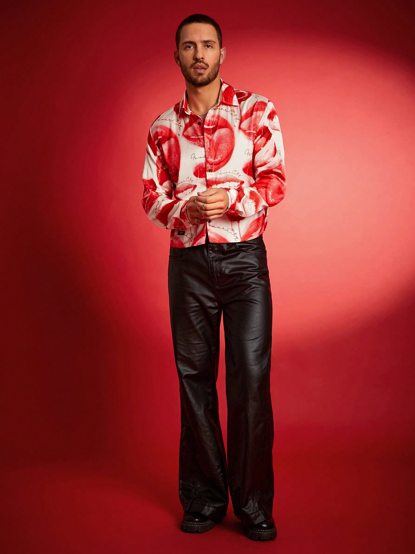 Men's Casual Digital Print Loose Long Sleeve Shirt