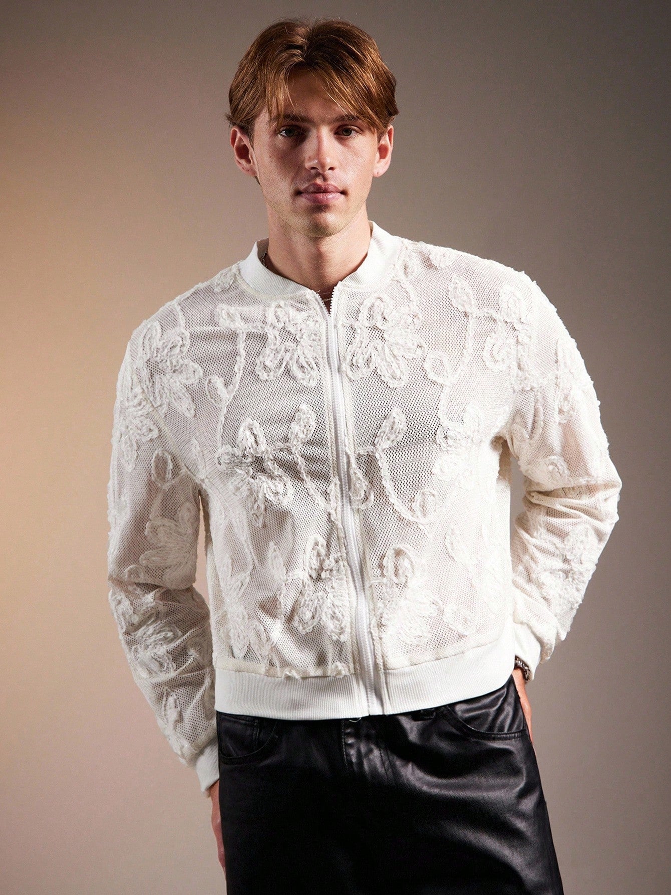 Men's Floral Print Zip-Up Casual Baseball Jacket