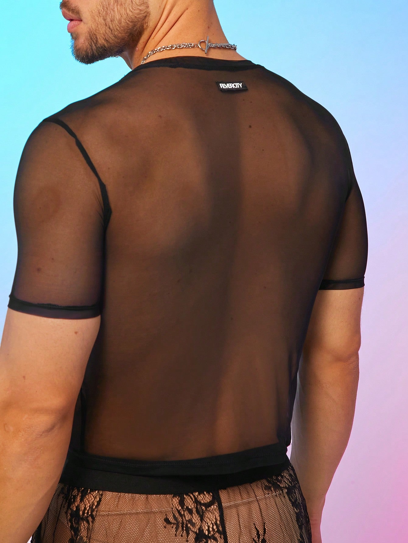 Men's Mesh & Lace Patchwork Round Neck T-Shirt