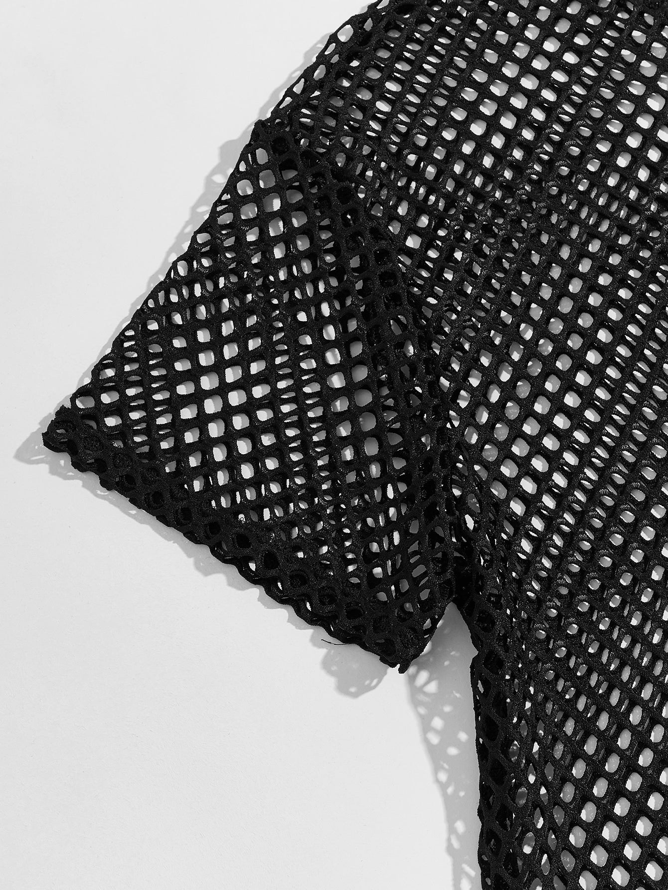 Men's Fishnet Mesh Hooded Short Sleeve Top